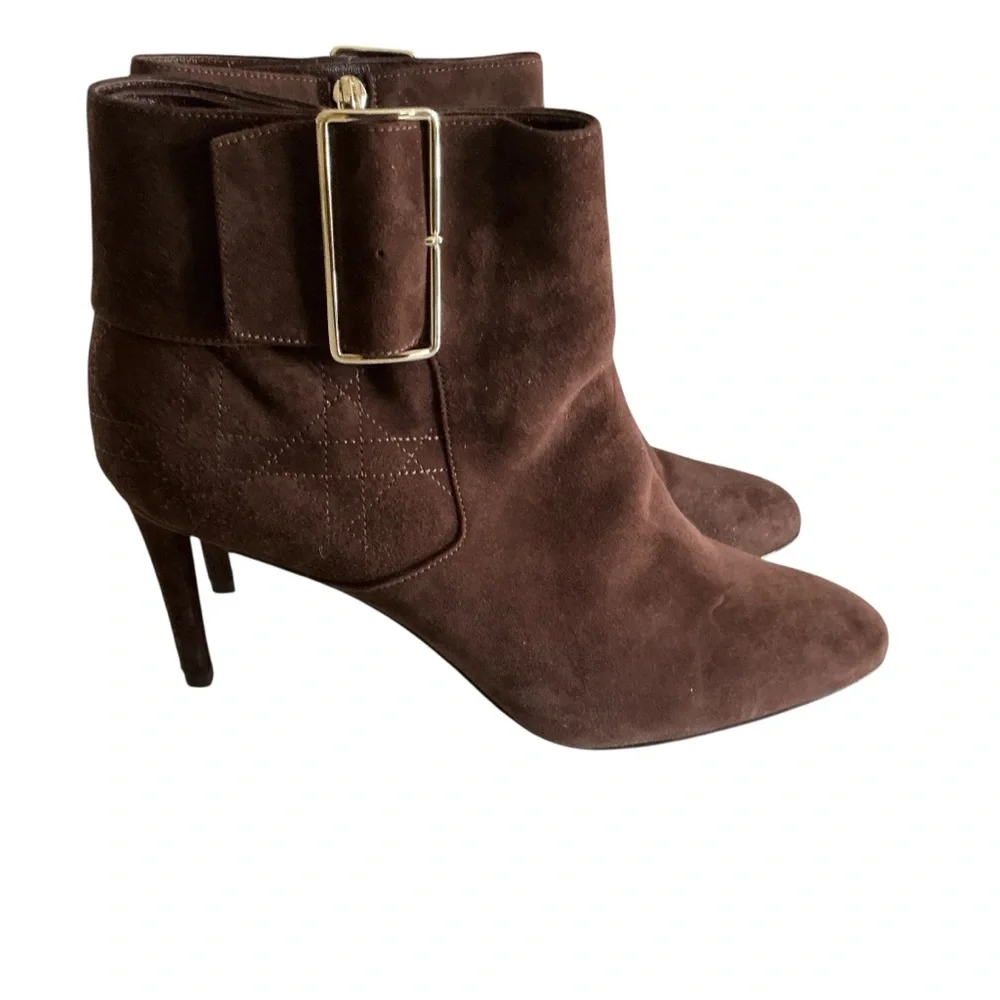 Christian Dior suede ankle boots brown graphic cannage pattern zip closure 40.5 - Picture 2 of 12